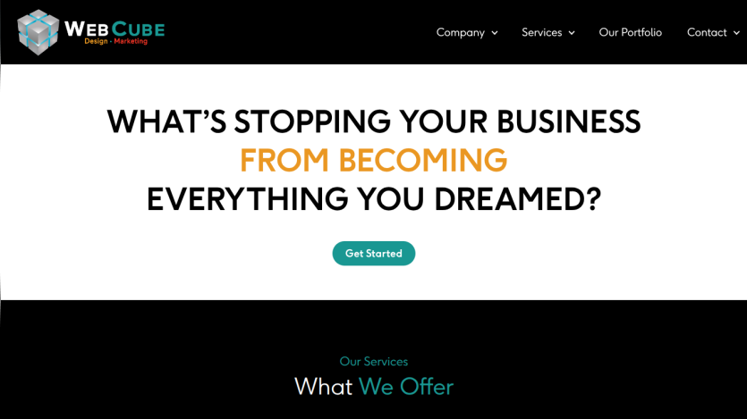 WebCube homepage with a call to action asking about business growth.