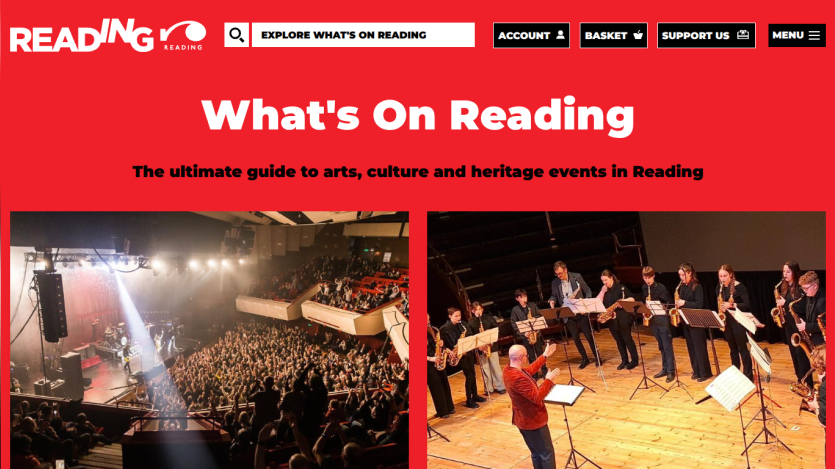 What's On Reading guide with arts, culture, and heritage events, showing concert and orchestra images