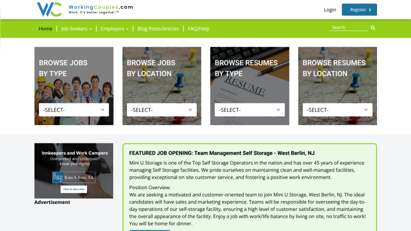 Job search website featuring job and resume browsing options.