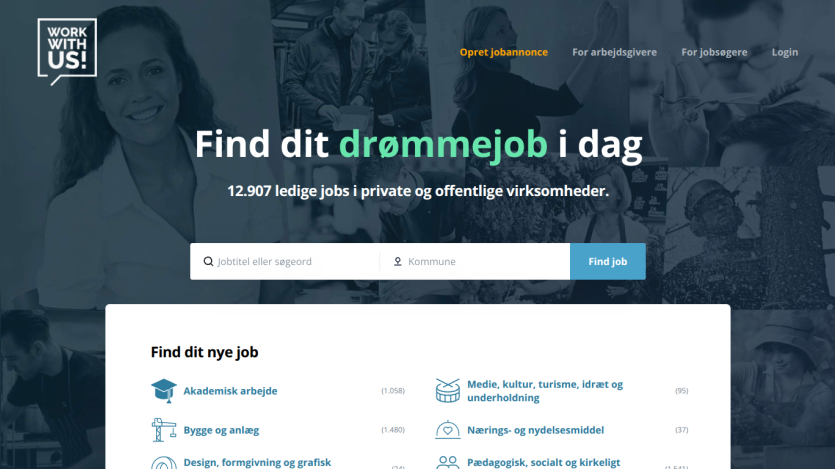 Job search website with a prominent search bar and job categories listed.