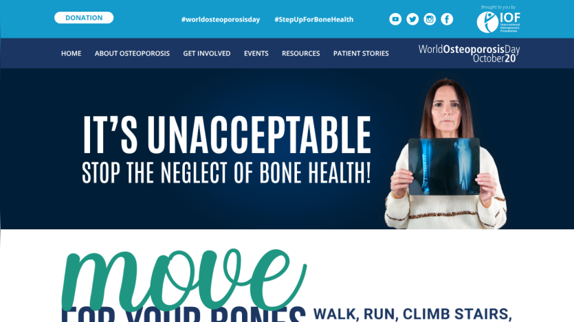 Campaign promoting bone health awareness with a call to action to move for bone health.