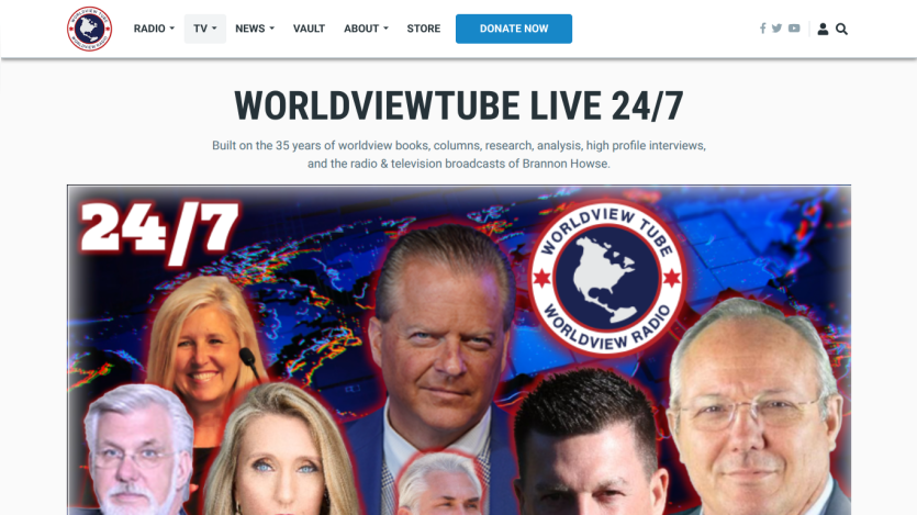 WorldviewTube Live 24/7 with 35 years of worldview books, columns, research, and broadcasts by Brannon Howse