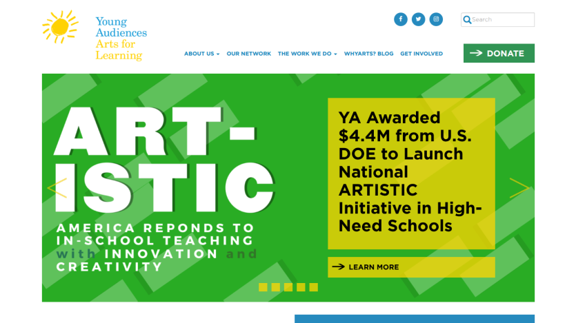 Homepage with navigation bar, large hero image featuring a woman with a laptop, and headline 'Make your ideas happen'