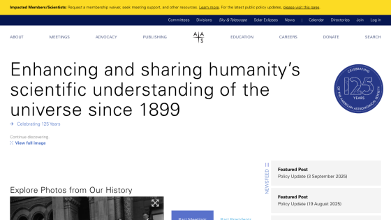 Website header with mission statement about scientific understanding since 1899.