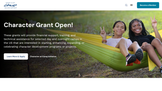 Announcement for Character Grant Open with two girls in a hammock.