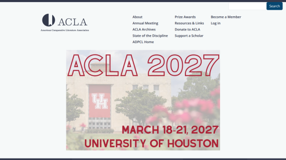 ACLA 2027 conference announcement with dates and location at University of Houston.