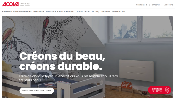 Homepage with a stylish room featuring a radiator and text promoting durable beauty for homes