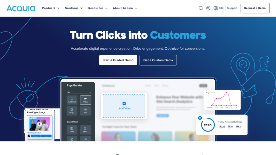 Homepage promoting digital experience creation with a call to action for custom demos.