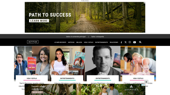 Hero section promoting 'Path to Success' with a forest background and a call to action to learn more.