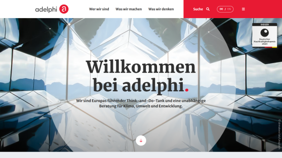 Homepage of adelphi, a European think-and-do tank focused on climate, environment, and development consulting