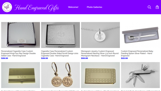 Personalized gifts displayed with prices and categories on a vibrant background.
