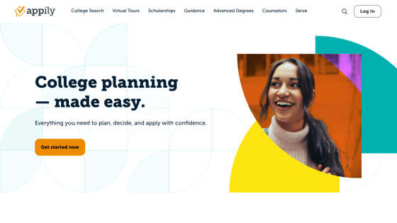 Homepage promoting college planning services with a smiling student and call to action.