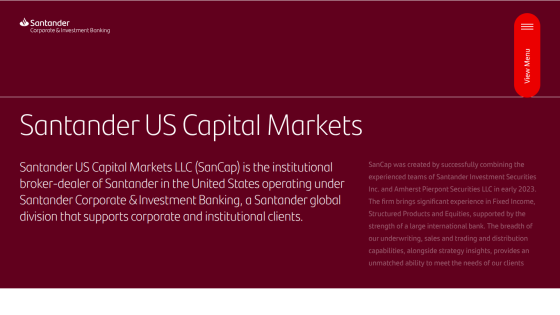 Santander US Capital Markets introduction with description of its role and services under Santander Corporate & Investment Banking