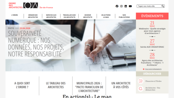 Website header with navigation and events section, featuring a digital sovereignty theme.