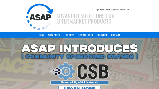 ASAP website introducing Community Sponsored Brands with navigation links and login options