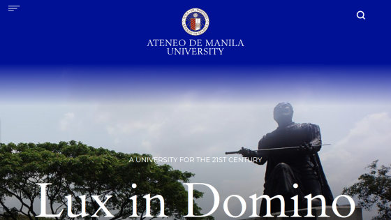 Ateneo de Manila University homepage featuring the motto 'Lux in Domino'.
