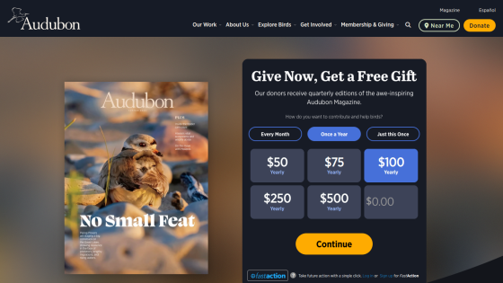 Subscription options for Audubon Magazine with a featured cover image.