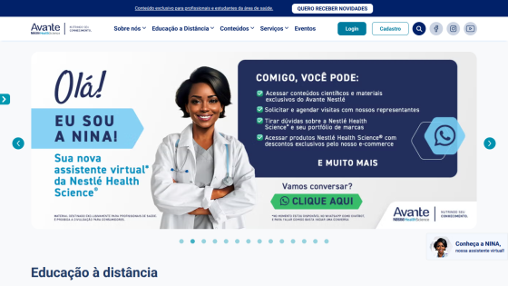 Nestlé Avante Health Science website with Black Friday promotion banner and navigation menu in Portuguese