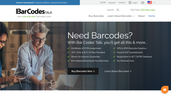 Homepage of BarCodes Talk featuring a call to action for barcode services.