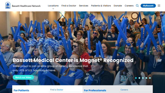 Bassett Medical Center recognized for nursing excellence with a group of people celebrating and a call to watch a video