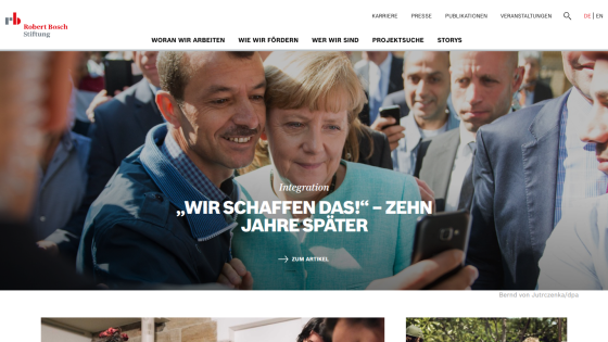 Website header featuring a quote about ten years later with images of people interacting.