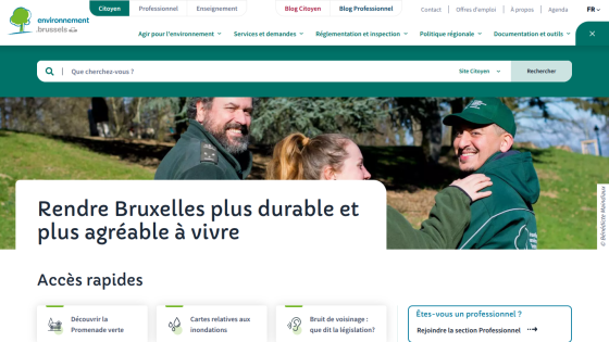 Website promoting sustainability in Brussels with quick access links.