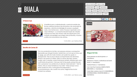 Homepage of Buala featuring articles with images and descriptions.