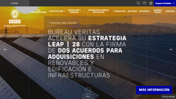 Bureau Veritas press release about accelerating strategy Leap 28 with two acquisition agreements in renewables and infrastructure