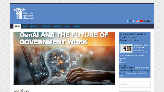 IBM Center for The Business of Government homepage featuring article on GenAI and future of government work with interviews and resources