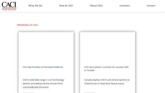 CACI's trending section highlighting advancements in drone technology.