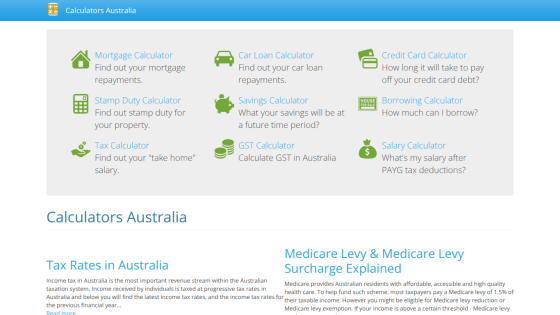 Various financial calculators including mortgage, car loan, and credit card calculators.