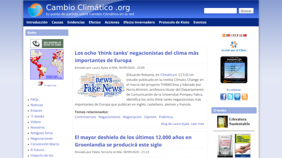 Homepage of Cambio Climático with articles on climate change and news.