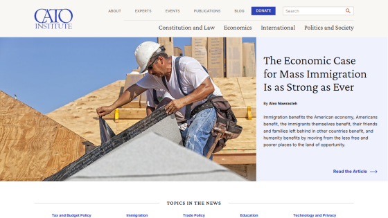 Article on the economic benefits of mass immigration with an image of a construction worker.