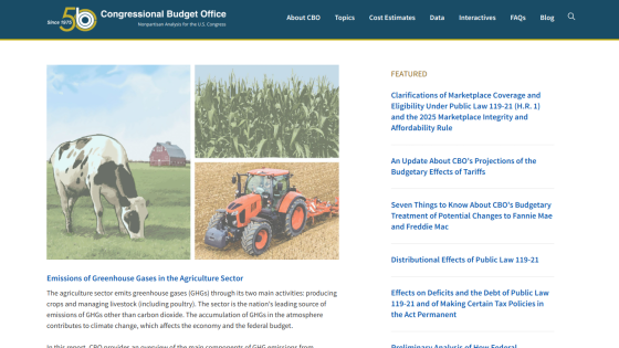 CBO homepage featuring agriculture-related images and links to reports.