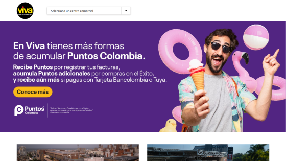 Viva Centro Comercial offers ways to accumulate Puntos Colombia with purchases and payments using specific cards