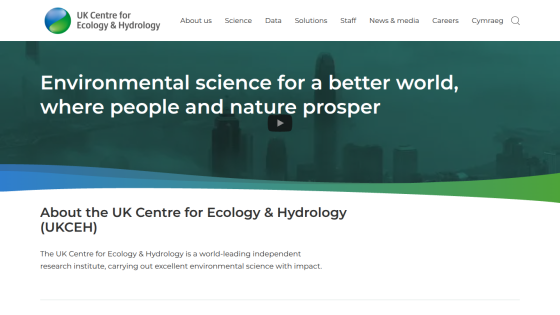 Homepage of UK Centre for Ecology & Hydrology with a mission statement and introductory text.