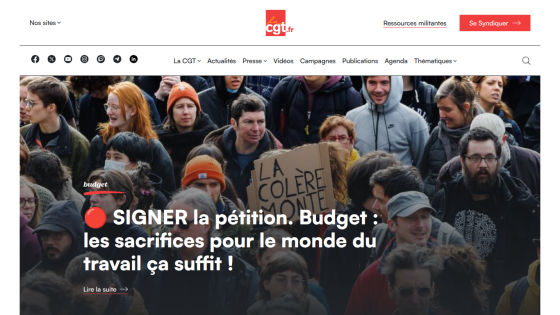 Campaign urging to sign a petition about budget sacrifices for workers' rights.