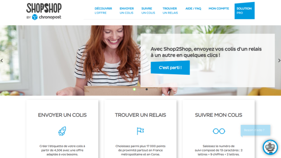 Homepage of ShopShop with options to send, find, and track packages.