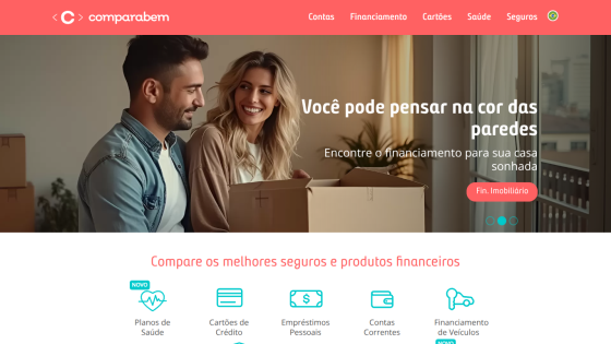 Homepage featuring a couple with moving boxes and a call to action for financial services.