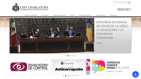 Website of the LXIV Legislature featuring a session approval headline and navigation options.