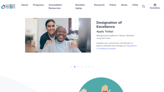 Homepage featuring 'Designation of Excellence' with an application prompt and smiling individuals.