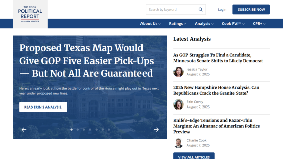 Proposed Texas map article headline with navigation and latest analysis links.