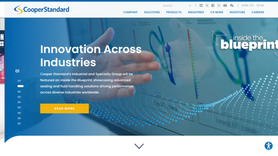 Cooper Standard homepage featuring innovation across industries with advanced sealing and fluid handling solutions.