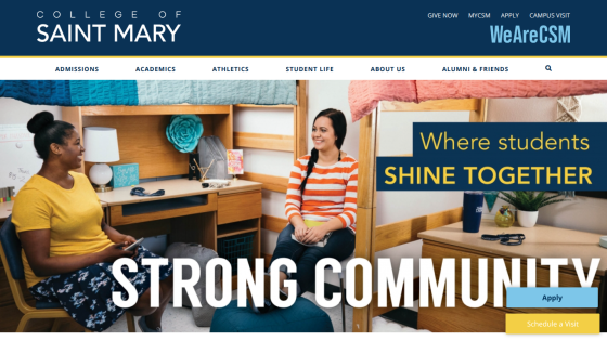 College of Saint Mary website hero promoting transfer students with options to apply or schedule a visit
