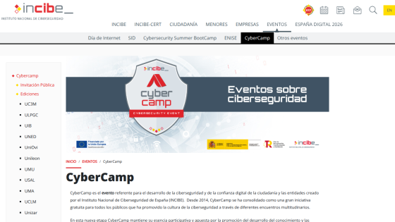 CyberCamp event information on cybersecurity with logos and description.
