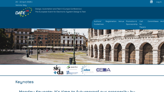 DATE 26 conference in Verona, Italy from 20-22 April 2026, focusing on electronic system design and test in Europe