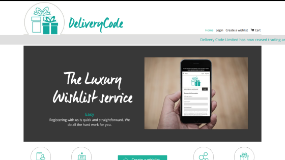 DeliveryCode website showcasing a luxury wishlist service with a mobile app image.