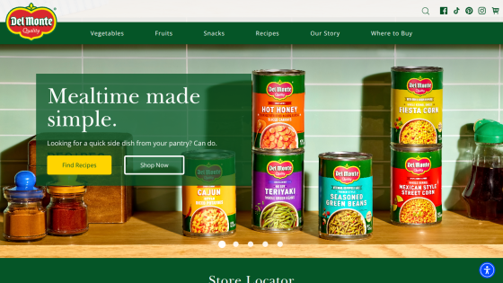 Homepage featuring canned food products with a call to action for recipes.