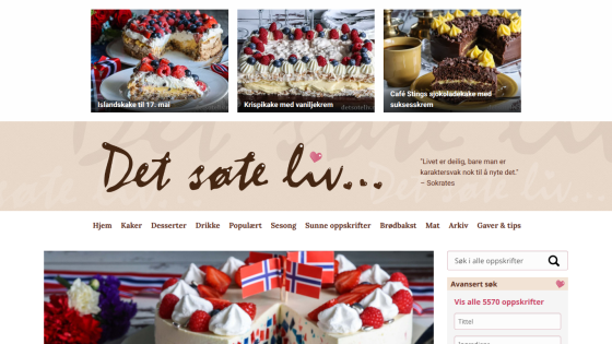 Homepage of a dessert website featuring various cakes and pastries.