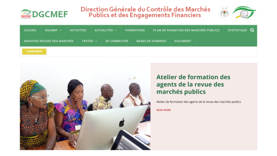 Website header and navigation of DGCMEF with a hero section about training workshop for public market review agents